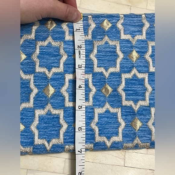 Blue and Gold Geometric Textured Fabric Clutch Pouch - Picture 8 of 8